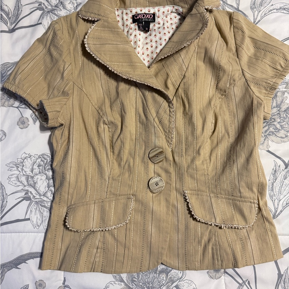 XOXO Tan Striped Capri Pantsuit - Picture 6 of 16